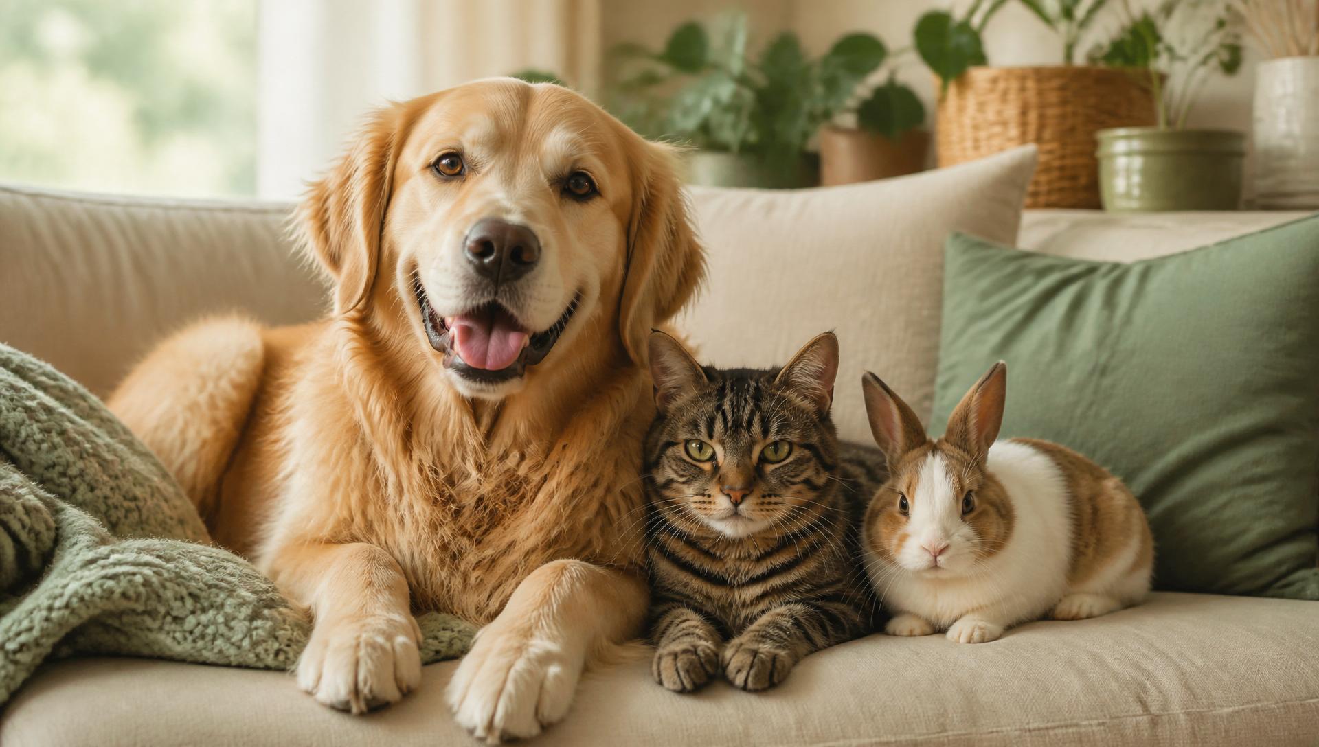 Happy pets relaxing at home